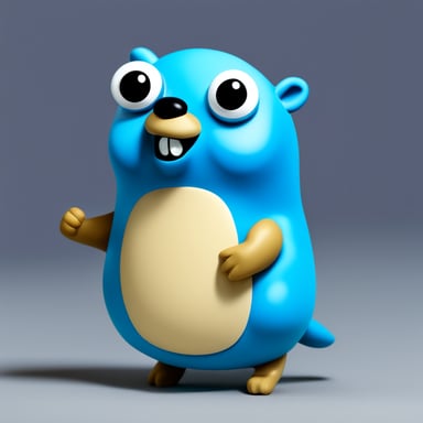 Go Blue Gopher is a muscular blue gopher with wide shoulders and tiny legs.