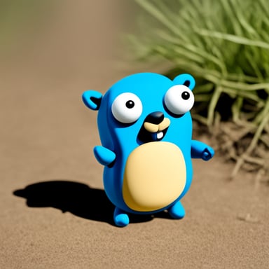 Go Blue Gopher is a muscular blue gopher with wide shoulders and tiny legs.