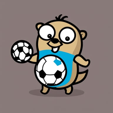 Go Blue Gopher with a soccer ball and a cuju on his shirt.