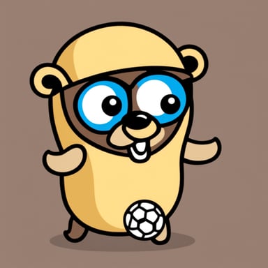 Go Blue Gopher with a soccer ball and a cuju on his shirt.