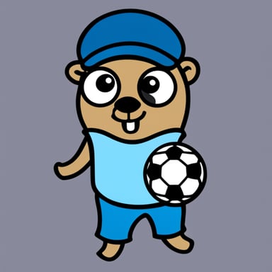 Go Blue Gopher with a soccer ball and a cuju on his shirt.