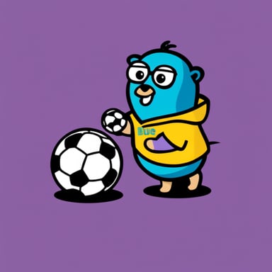 Go Blue Gopher, which is purple and has cuju written on its front, holds a soccer ball in its hand.