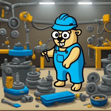 Go Blue Gopher working in a manufactory