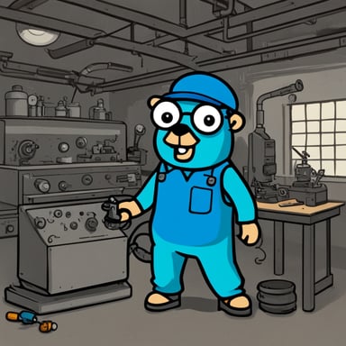 Go Blue Gopher working in a manufactory