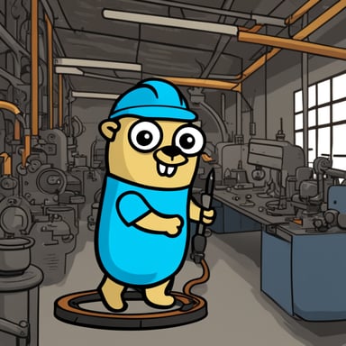 Go Blue Gopher working in a manufactory