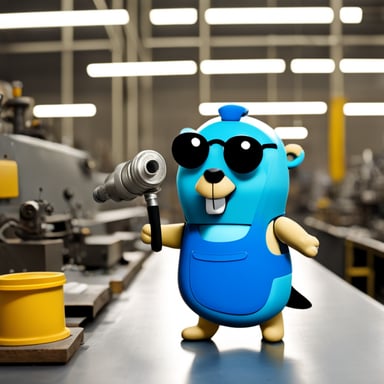 Go Blue Gopher working in a manufactory