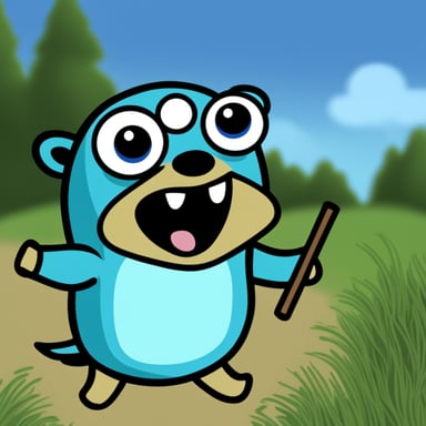Go blue gopher with eyes pointing downward and also pointing downward.