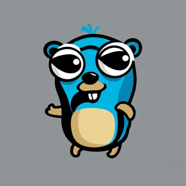 Go blue gopher with eyes pointing downward and also pointing downward.