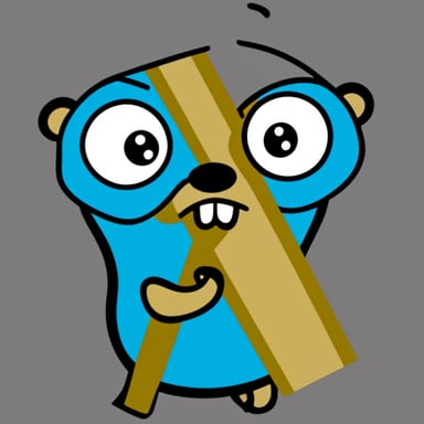 Go Blue Gopher with eyes pointing downwards and hands pointing downwards.