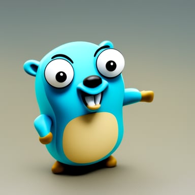 Go Blue Gopher with eyes pointing downwards and hands pointing downwards.