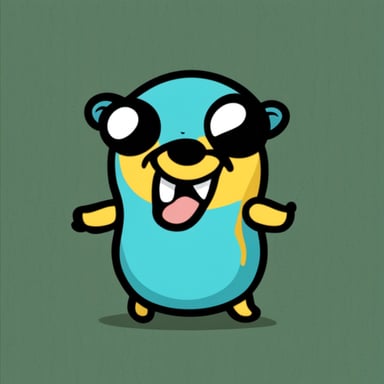 Go Blue Gopher with eyes pointing downwards and hands pointing downwards.