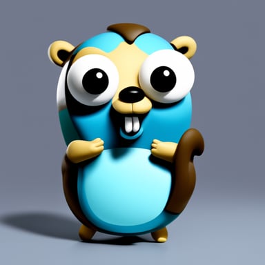 Go Blue Gopher with eyes pointing downwards and hands pointing downwards.