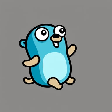 A go blue gopher lay down, supporting his head with one hand and pointing downward with the other.
