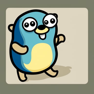 A go blue gopher lay down, supporting his head with one hand and pointing downward with the other.