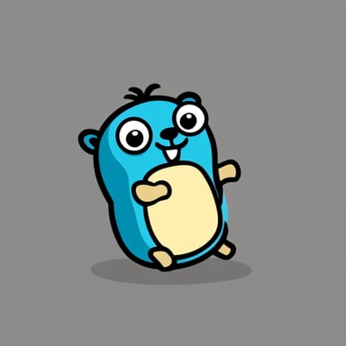 A go blue gopher lay down, supporting his head with one hand and pointing downward with the other.