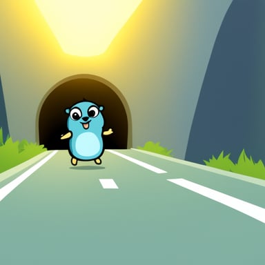 Go Blue Gopher coming outside a tunnel.