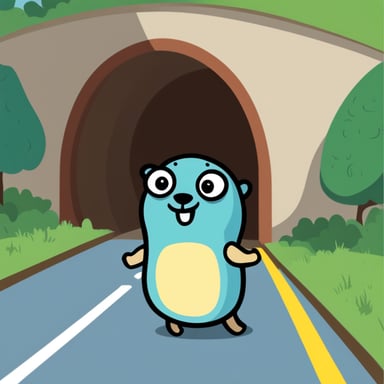 Go Blue Gopher coming outside a tunnel.