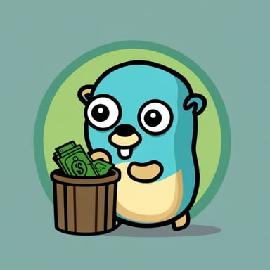 A Go Blue Gopher, holding a dollar sign to symbolize environment variables with a circle border around it.