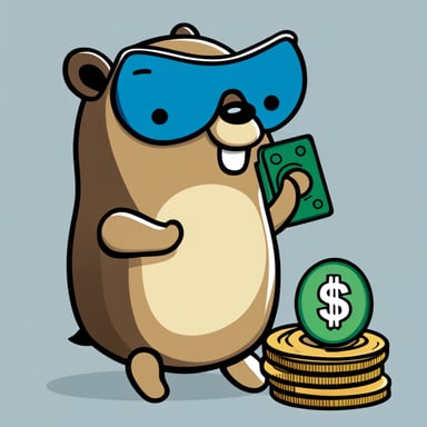 A Go Blue Gopher, holding a dollar sign to symbolize environment variables with a circle border around it.