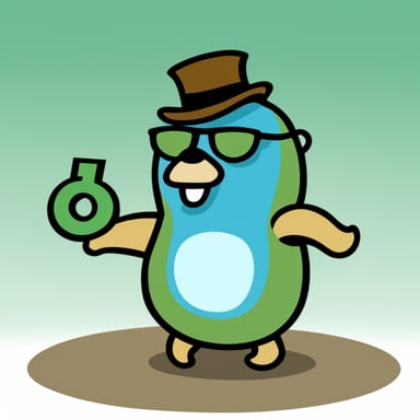 A Go Blue Gopher, holding a dollar sign to symbolize environment variables with a circle border around it.