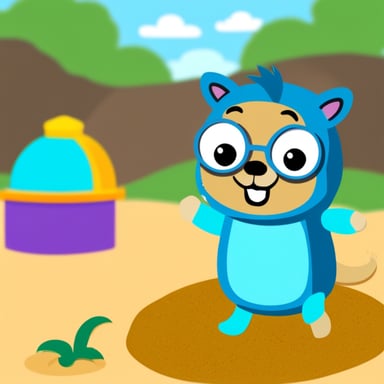 Go blue gopher dressed up as a cat in a sandbox.
