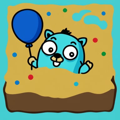 Go blue gopher dressed up as a cat in a sandbox.