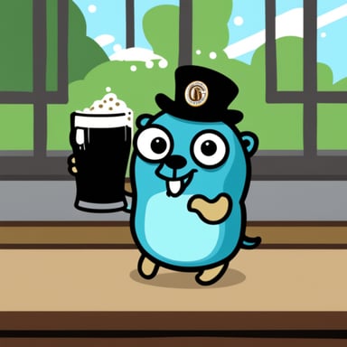 Go Blue Gopher drinking a pint of Guinness.