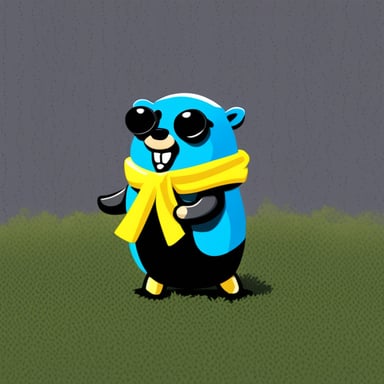 Go Blue Gopher in a black and yellow setting.