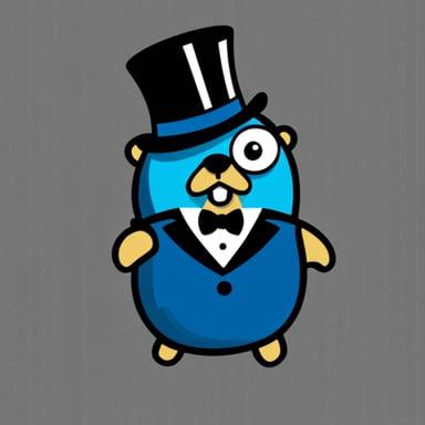 Go Blue Gopher with a yellow body wearing a black tuxedo sitting on the beat