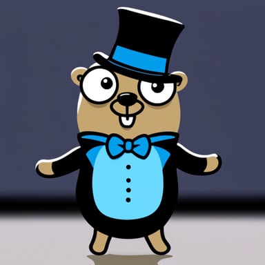 Go Blue Gopher wearing a black tuxedo