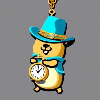 Go Blue Gopher with a sombrero and a clock gold chain necklace.