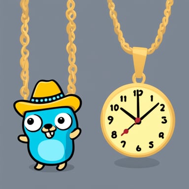 Go Blue Gopher with a sombrero and a clock gold chain necklace.