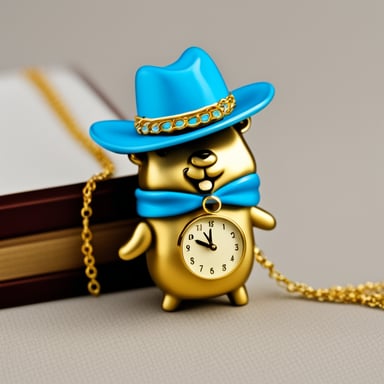 Go Blue Gopher with a sombrero and a clock gold chain necklace.