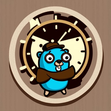 Go Blue Gopher with a clock necklace, transparent background.