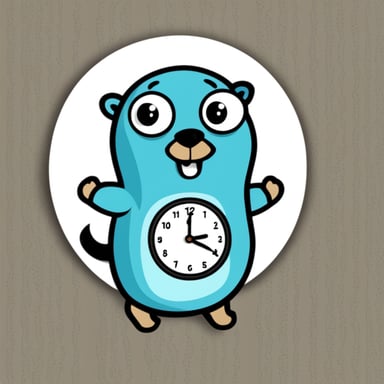 Go Blue Gopher with a clock necklace, transparent background.