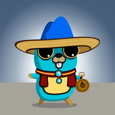 Go Blue Gopher with a sombrero and pocket watch.