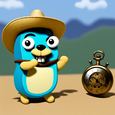 Go Blue Gopher with a sombrero and pocket watch.