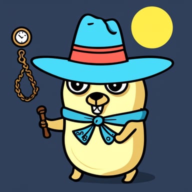 Go Blue Gopher with a sombrero and pocket watch.