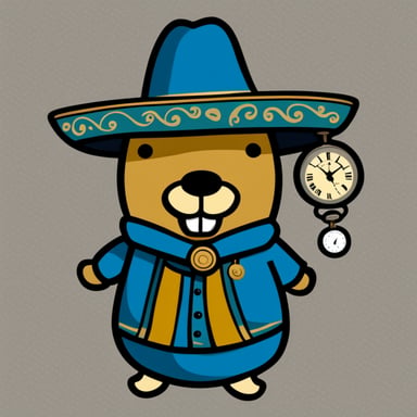 Go Blue Gopher with a sombrero and pocket watch, no background, in a simple clip art style.