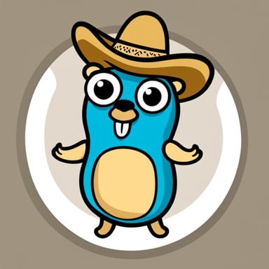 Go Blue Gopher with a sombrero and pocket watch, no background, in a simple clip art style.