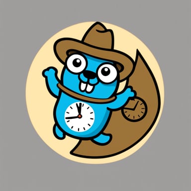 Go Blue Gopher with a sombrero and clock, no background, in a simple clip art style.