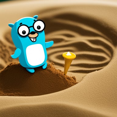 Go Blue Gopher playing in a sandbox with the Android mascot.