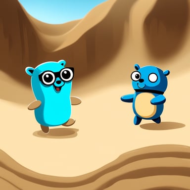 Go Blue Gopher and the Android mascot are playing together in a sandbox.