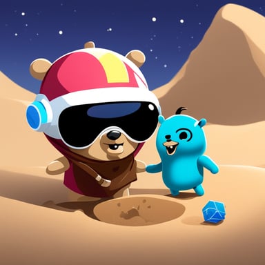 Go Blue Gopher and the Android mascot are playing together in a sandbox.