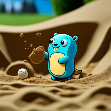 Go Blue Gopher playing in a sandbox with the Android mascot.