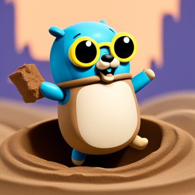 Go Blue Gopher playing in a sandbox with the Android mascot.