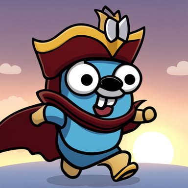 Go Blue Gopher sports a gray metal helmet adorned with two small wings. This character has a distinct yellow mustache nestled between his nose and tooth, complementing his unique look. His attire includes a black t-shirt paired with red pants, and he completes his ensemble with brown leather shoes.