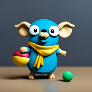 Go Blue Gopher with an elephant toy in hand.