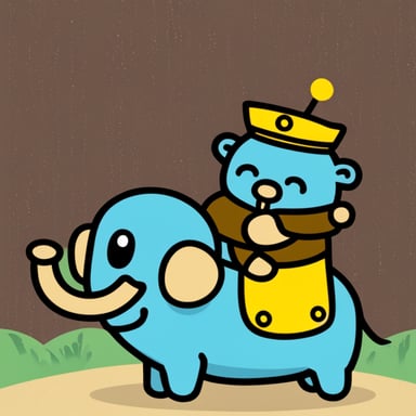 Go Blue Gopher rides an elephant.