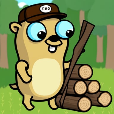 Go Blue Gopher with wood logs instead of eye pupils.
